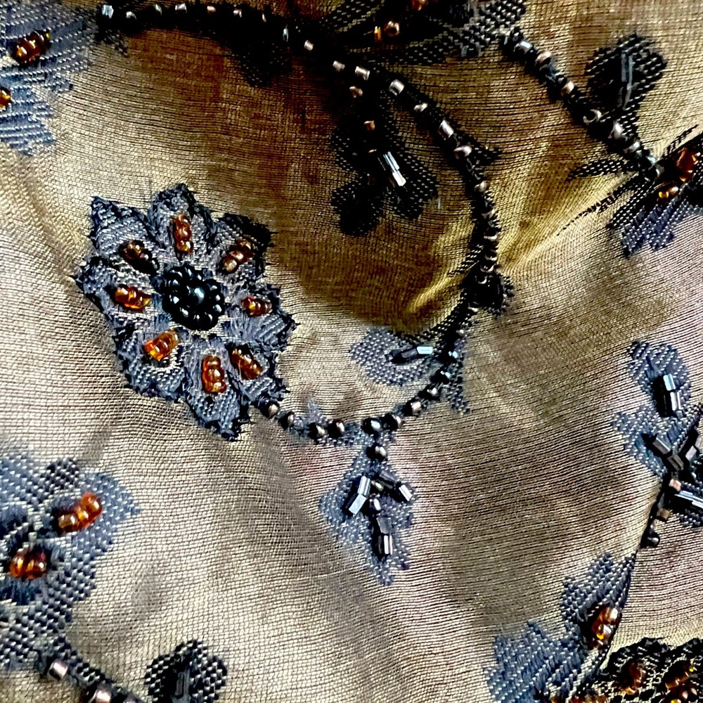 Vintage Ario 100% 🖤🤎 Silk Bronze /Chocolate Floral Beaded Skirt Size L 🤎🖤